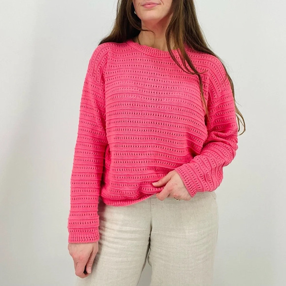 vintage coastal cowgirl bubblegum pink slouchy pointelle crewneck sweater size m - Picture 8 of 9